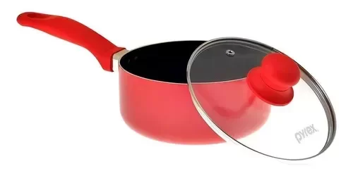 Producto - Olla Con Mango 18 Cm Fuego Pyrex Teflon Antiadherente Color Rojo 2 L