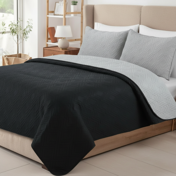 Producto - Cubrecama Cover Quilt Reversible 2 1/2 Plazas "Negro/Gris"