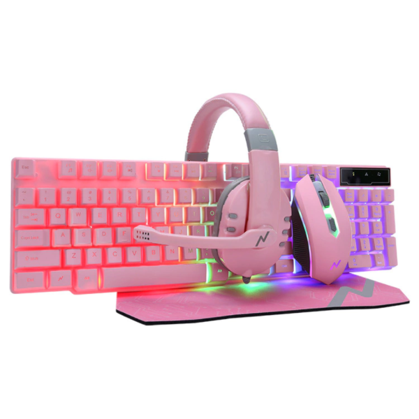Producto - NOGA COMBO 4 EN 1 TECLADO MOUSE AURICULAR Y MOUSEPAD ROSA NKB 411