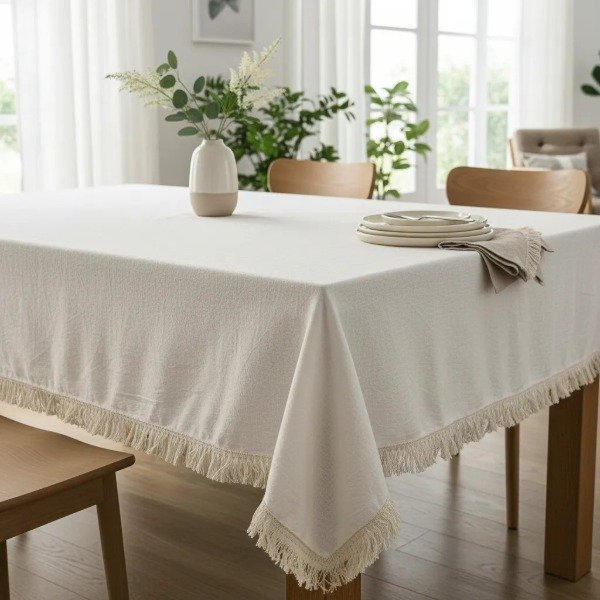 Producto - Mantel Tusor Blanco con Flecos 2,00x1,50