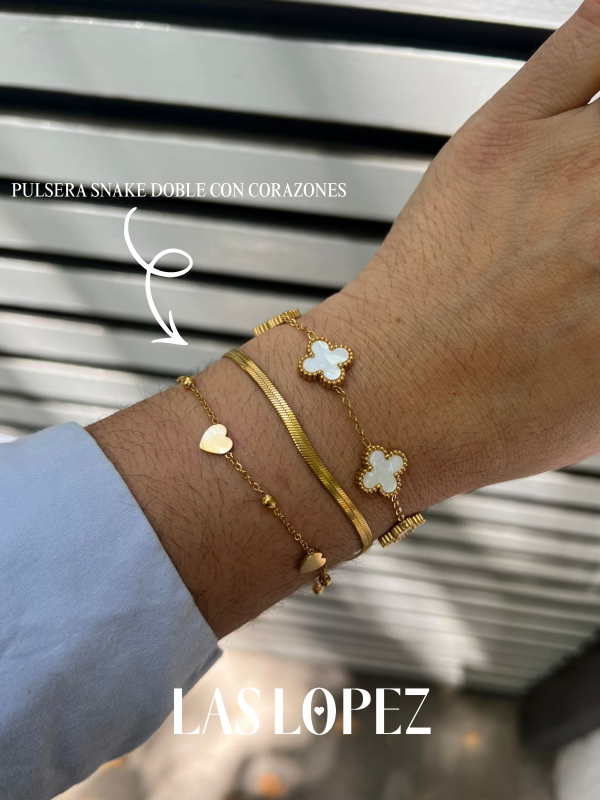 Producto - PULSERA SNAKE DOBLE CON CORAZONES