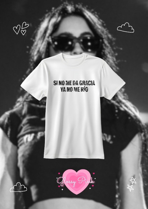 Remera si no me da gracia ya no me río vinilo glitter negro