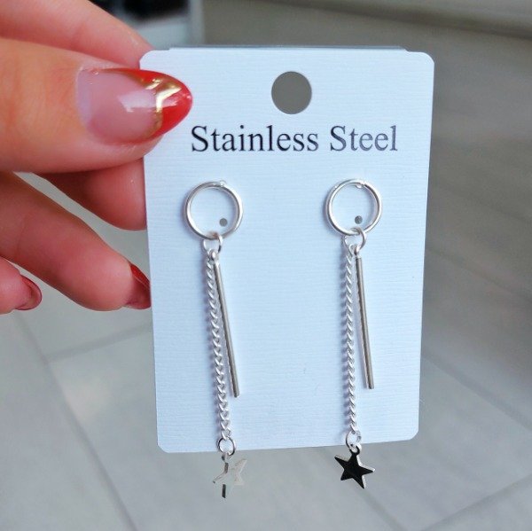 Producto - Aros pasantes palito, cadena y dije