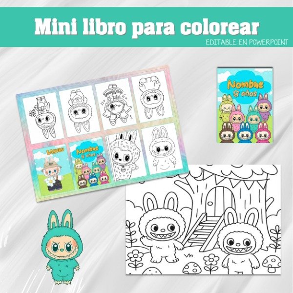 Producto - Mini Libro Imprimible Colorear Labubu Editable