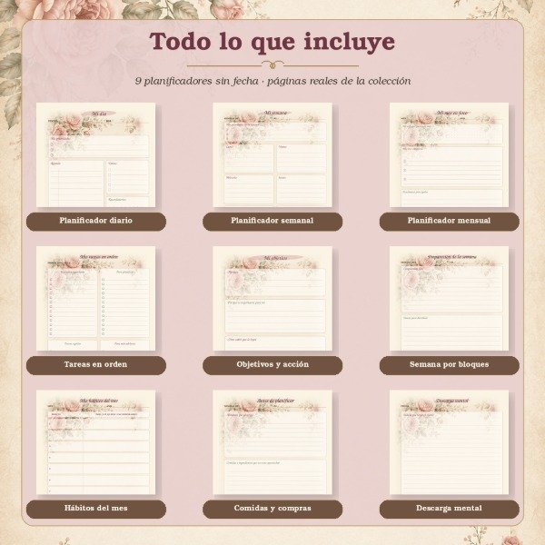 Producto - Kit de planificación imprimible Jardín de Rosas Vintage - A4 y A5 - 1