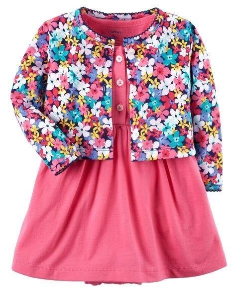 Producto - Conjunto Vestido y Saquito Rosa y Floreado