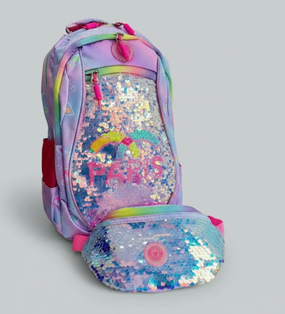 Producto - Mochila Escolar Lentejuela Reforzada +  Riñonera