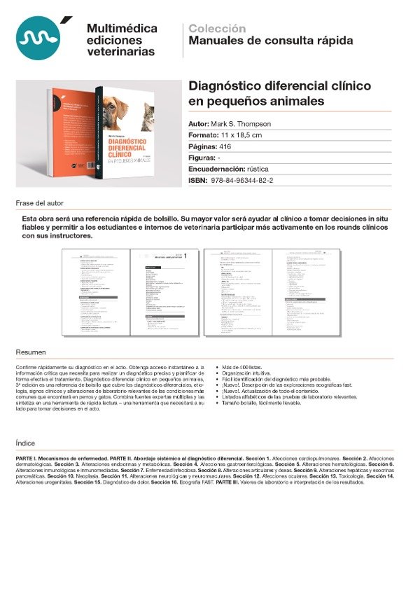 Producto - Thompson: Diagnóstico Diferencial Clínico en Pequeños Animales, 3ra - 1