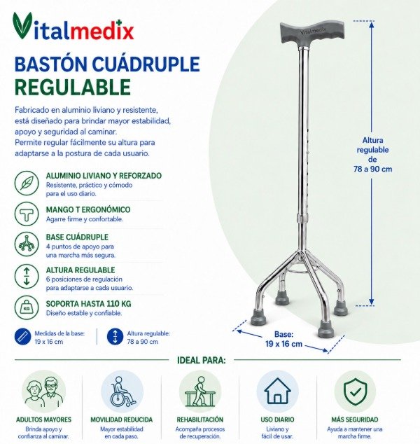 Producto - Bastón Cuádruple de Aluminio Regulable - 4