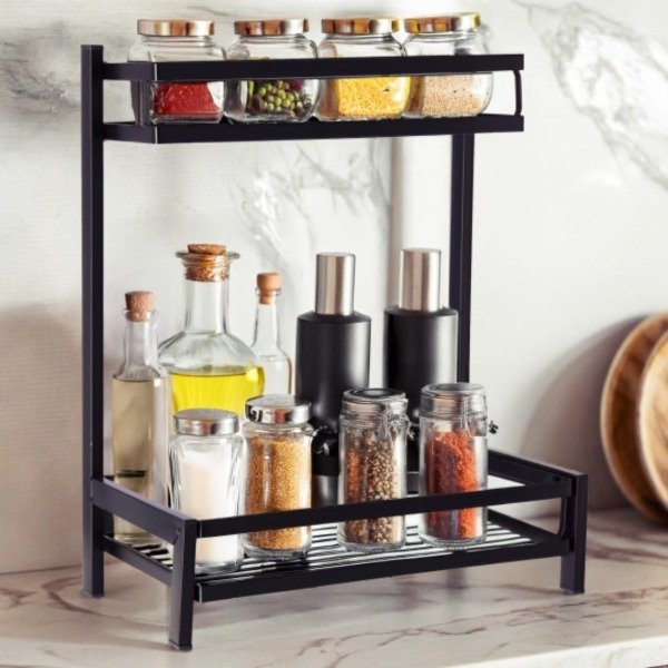 Producto - Organizador Doble De Cocina Para Mesada Especiero Estante Color Negro