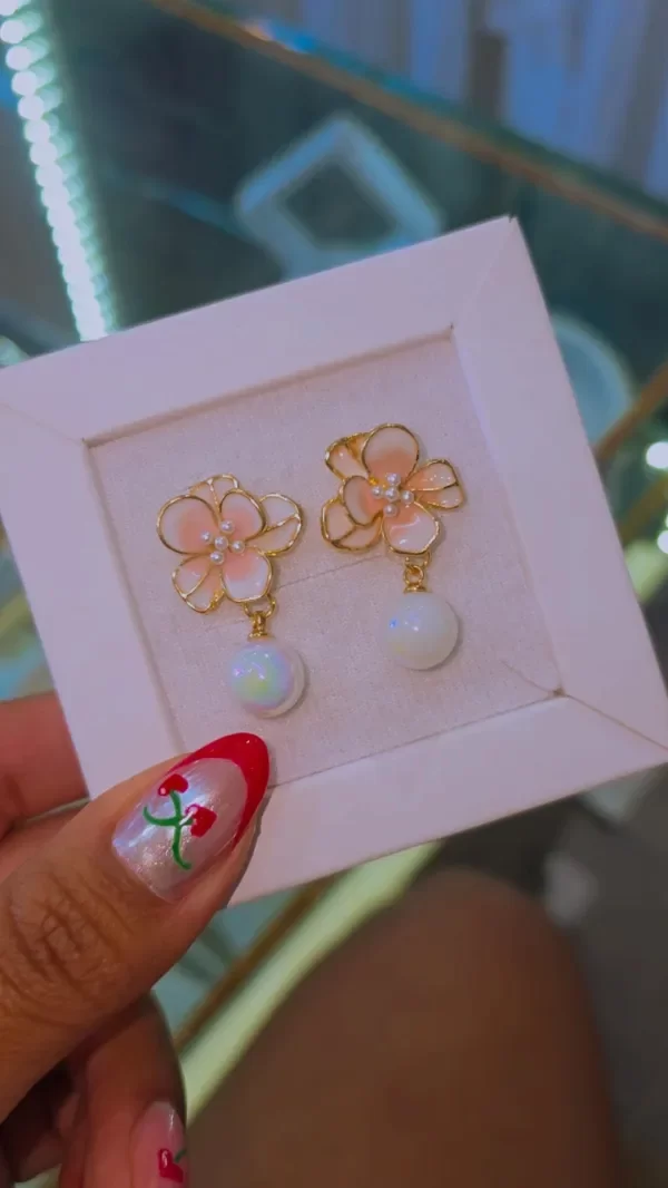 Producto - Aros flor y perla rosa AD