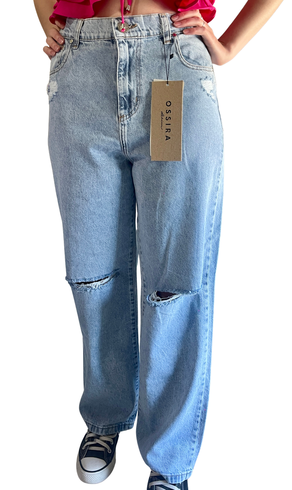 Producto - Pantalón low recto c/tajo en rodilla