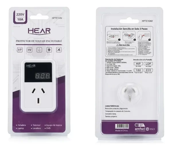 Producto - Protector De Tension Digital Enchufable Hear 10 Amper