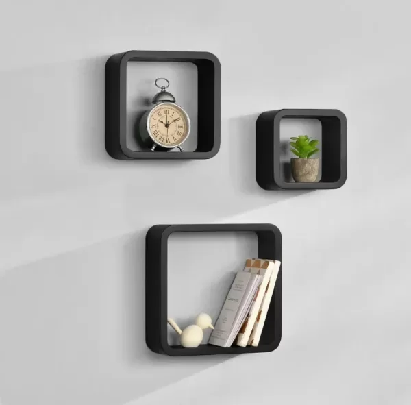 Producto - Estante Repisa Flotante 3 Unidades Madera Ménsula Invisible Negro