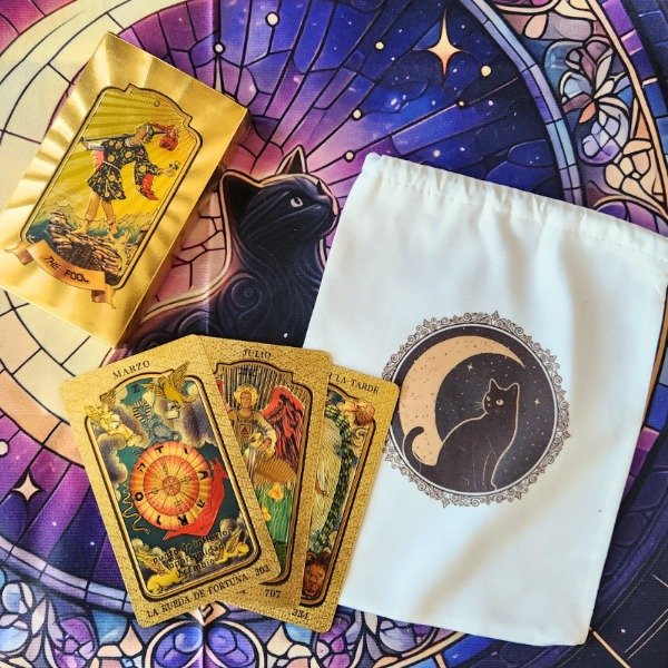 Producto - Kit Tarot Dorado Holográfico En Español + Paño de tarot + Bolsita