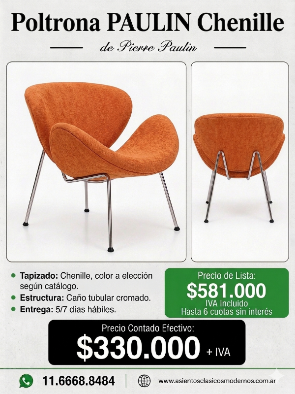 Producto - Sillón Poltrona PAULÍN, Estructura Tubular Cromada, Tapizado Pana/Chenille!!