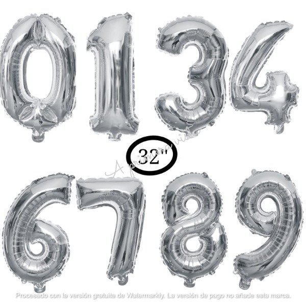 Producto - Globos numeros plateados 32" (80cm aprox.) c/u