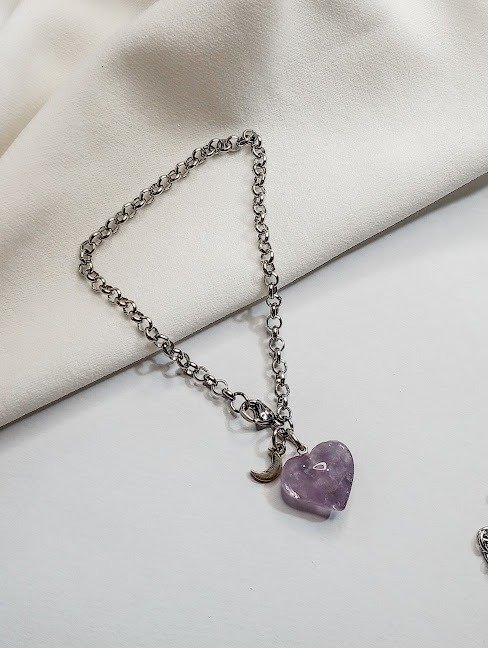 Producto - Pulsera piedra corazón AMATISTA - Acero quirúrgico