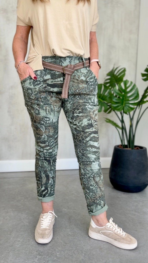 Producto - Babucha italiana estampada verde con cinto