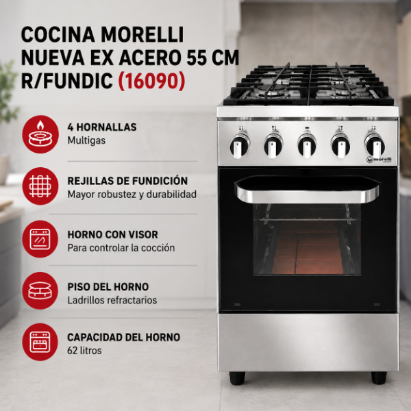 Producto - COCINA MORELLI NUEVA EX ACERO 55 CM R/FUNDIC (16090)