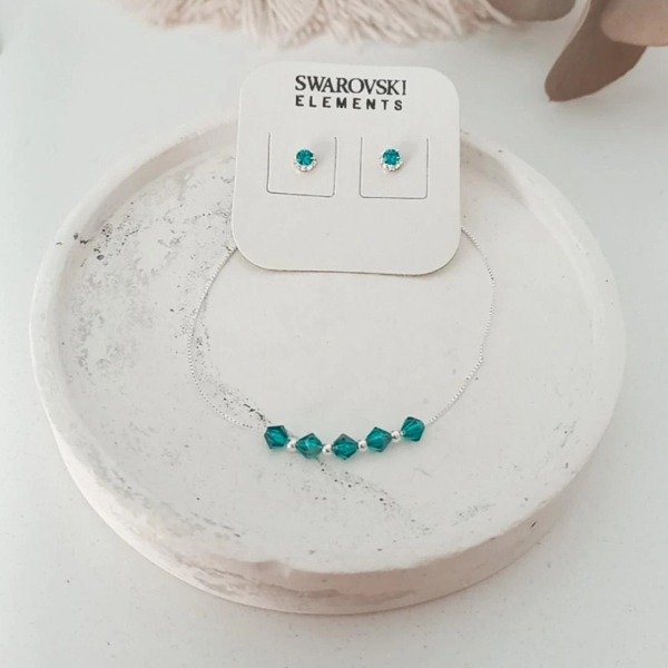 Producto - CONJUNTO PULSERA  + AROS  ESMERALDA cod 17.7