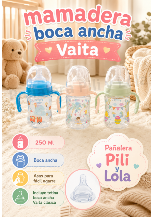 Producto - Mamadera Vaita boca ancha 250 ML con asas
