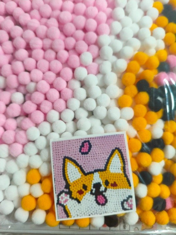 Producto - Cuadro para colocar pompones manualidad infantil 30x30cm perrito kawaii