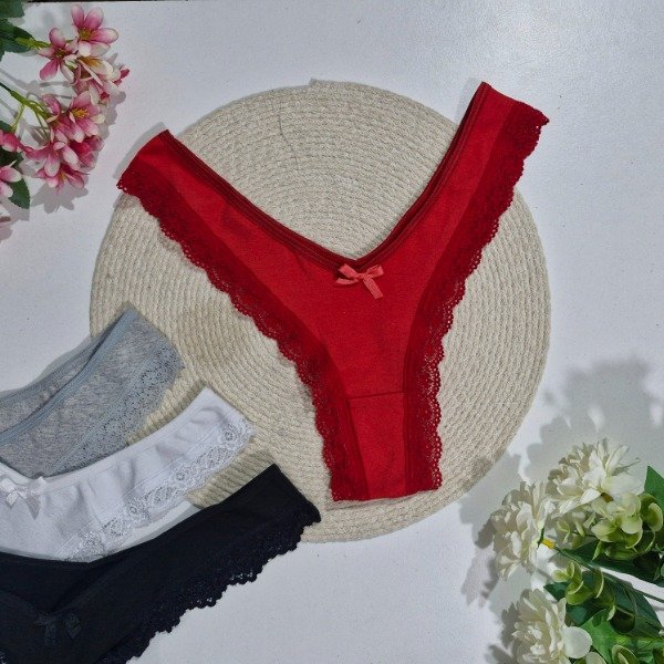 Producto - Less en V algodón y puntilla - talle único
