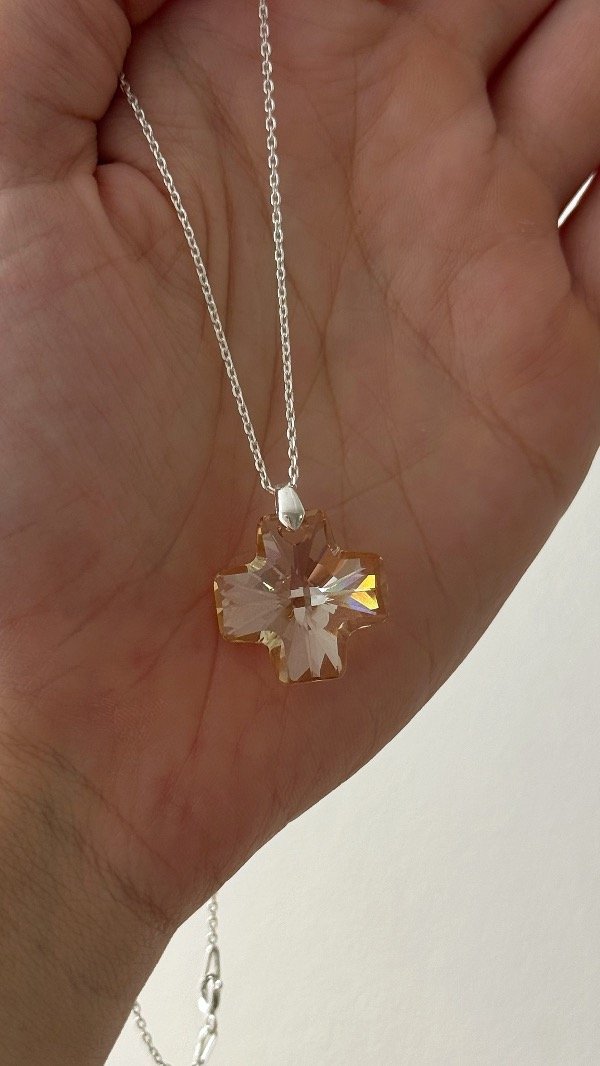 Producto - Conjunto 45cm dije cruz cristal marrón 2cm P925