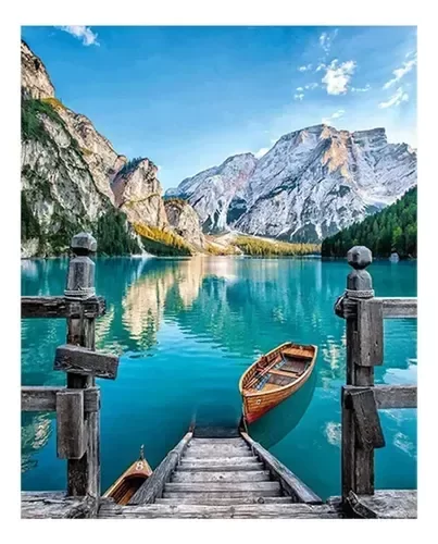 Producto - Diamond painting lago, nieve y balsa 30x40cm