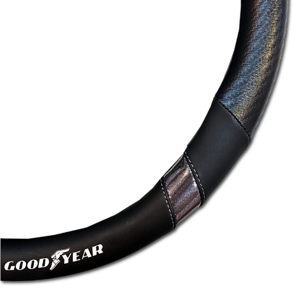 Producto - CUBRE VOLANTE GOODYEAR 38CM NEGRO CON CARBONO TIRAS GRIS GY-6343 - 1