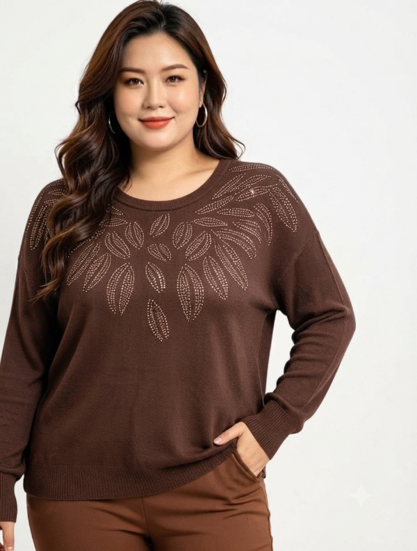 Producto - Sweter Bremer Choco con hojas con tachitas. Talle 5(46) - 1