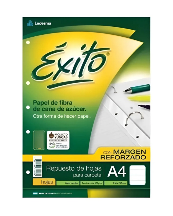 Producto - Repuesto de Hojas A4 Éxito 48 hs REFORZADAS Cuadriculadas.