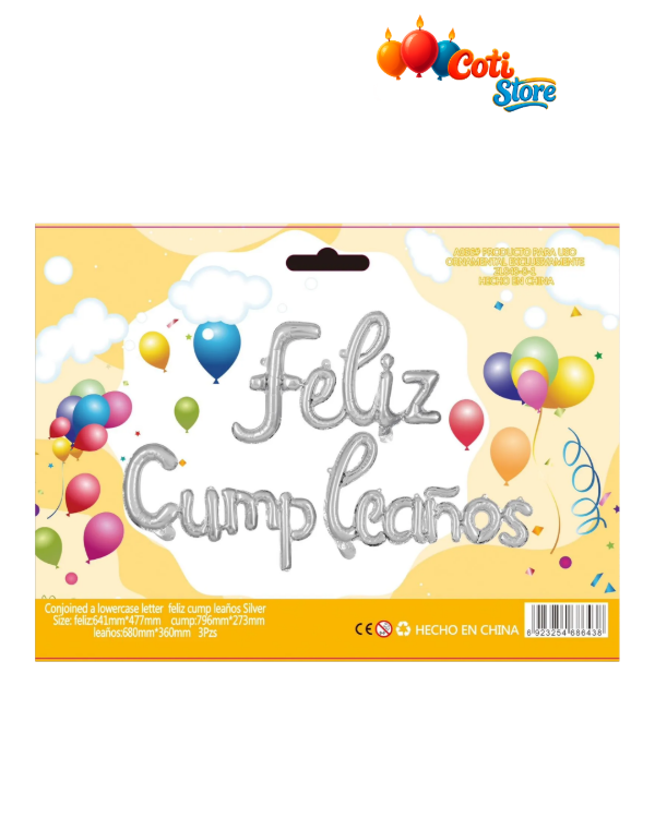 Producto - Globo Frase FELIZ CUMPLEAÑOS Cursiva Oro/Plata