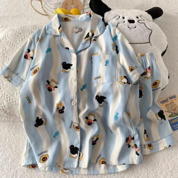 Producto - Pijama Camisero Mujer Kawaii 3 Piezas Perritos Pinguis