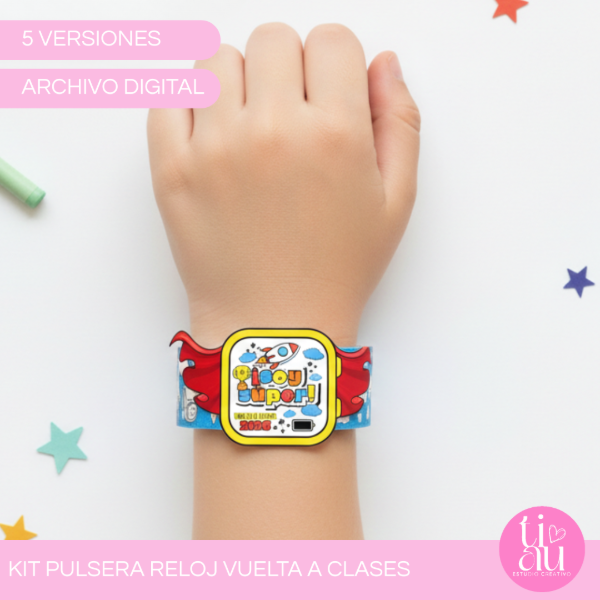 Producto - KIT PULSERA RELOJ VUELTA A CLASES- PLUS VERSIÓN PARA COLOREAR