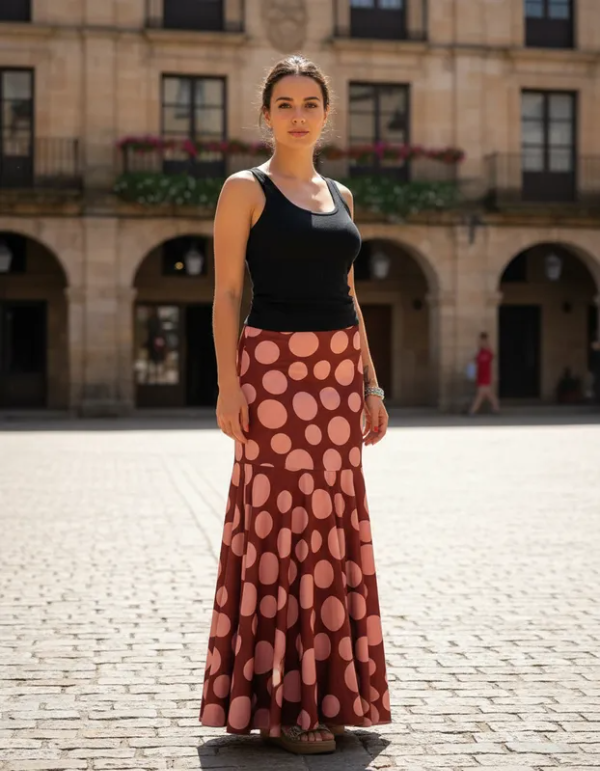 Producto - Falda caderín Bordó con lunares Rosa - Talle L