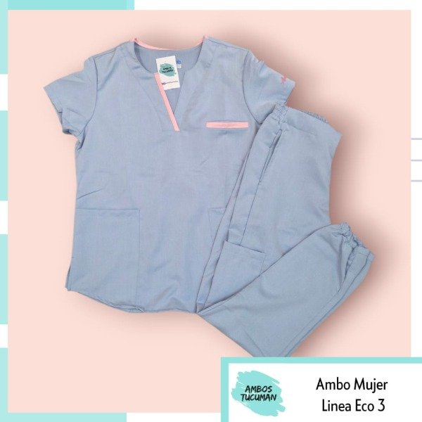 Producto - Ambo Eco 3 Celeste con Rosa