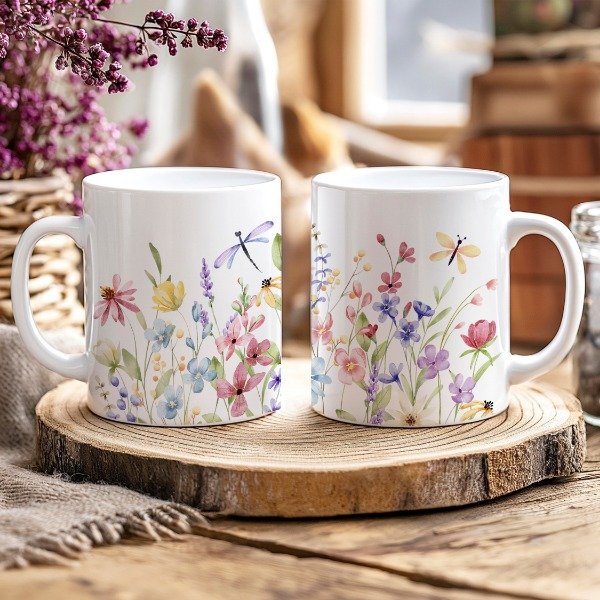 Producto - Taza: Flores y mariposas