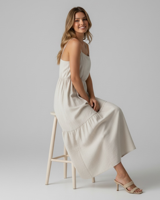 Producto - VESTIDO DE LINO LARGO BEIGE 0831 - 0
