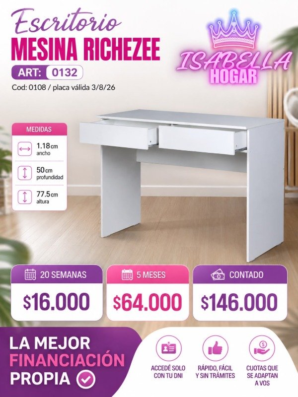 Producto - ESCRITORIO SIN MANIJAS MELAMINA 2 CAJONES - 0