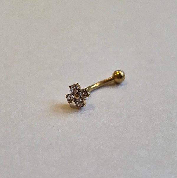 Producto - Barbell curvo flor 4 strass dorado