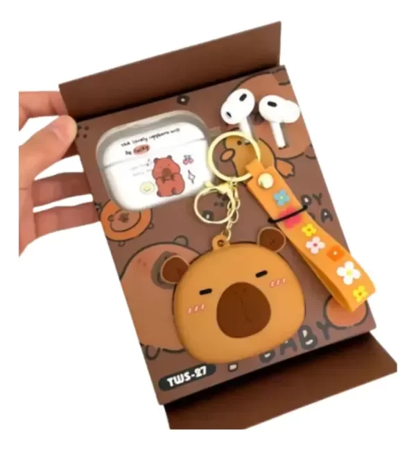 Producto - Auriculares Inalambricos + Funda Baby Llavero Capibara
