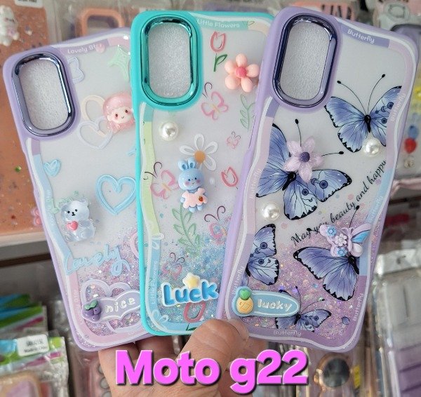 Producto - Fundas diseño glitter con charm. Moto g22