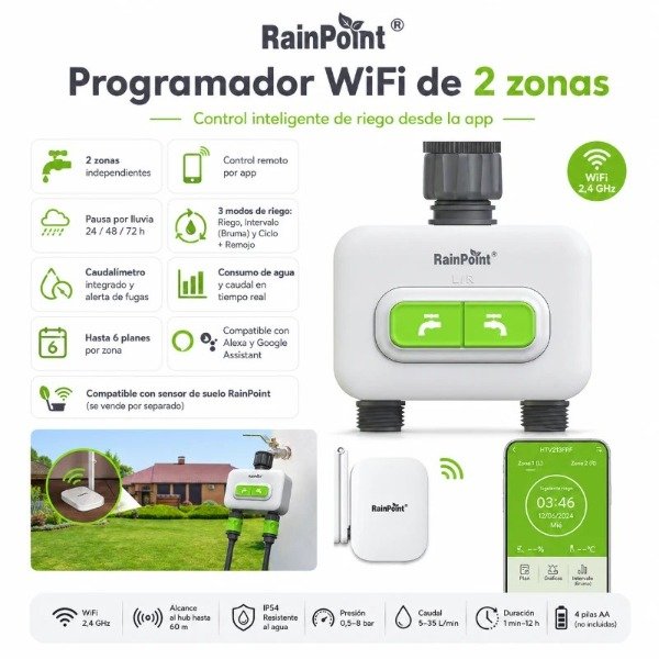 Producto - Programador de Riego Wi-Fi para Canilla RainPoint (2 Zonas) - 1