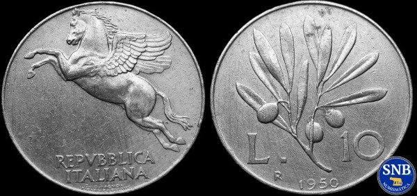 Producto - Italia - 10 Liras (1950) KM #90 [VF-] - Restauración Soberana