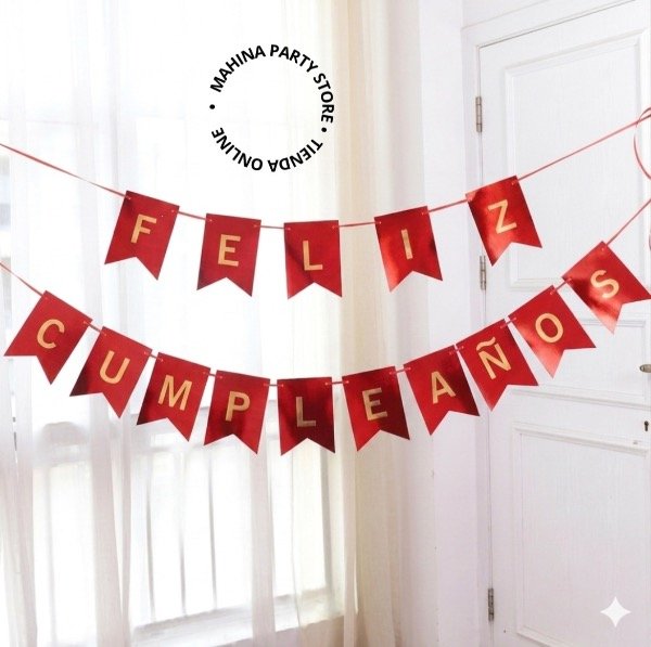 Producto - Banderín de cumpleaños rojo glitter