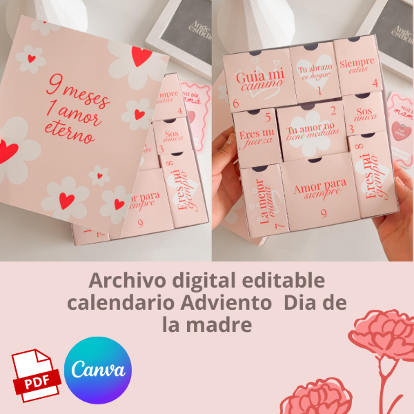 Producto - Calendario Adviento dia de la Madre ARCHIVO DIGITAL EDITABLE