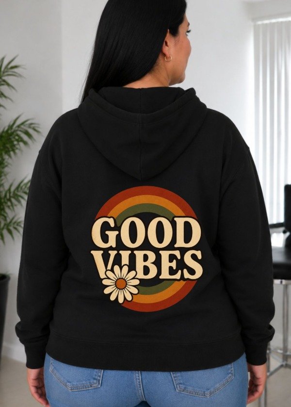 Producto - Buzo Canguro Oversize Negro (GOOD VIBES)