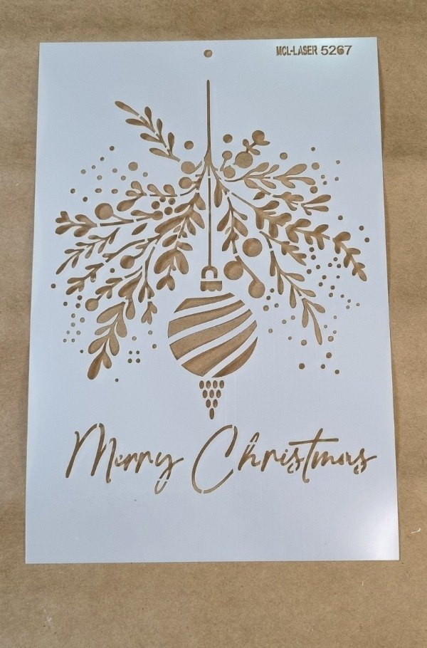 Producto - St 5267  de 20x30cm - Stencil  Frase Ramitas y adorno Navideño